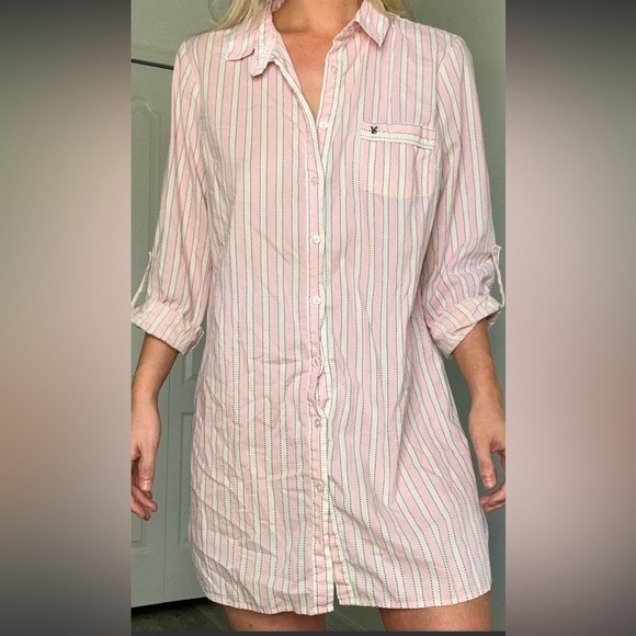 Victoria’s Secret light pink ivory stripes night buttoned down‎ shirt gown Sz M - Picture 10 of 10